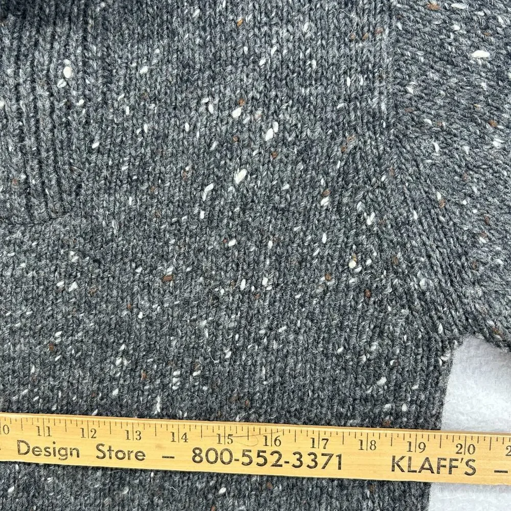 ARAN Sweater Mens S Irish Speckled 100% Merino Wool 1/4 Zip Pullover Jumper Gray